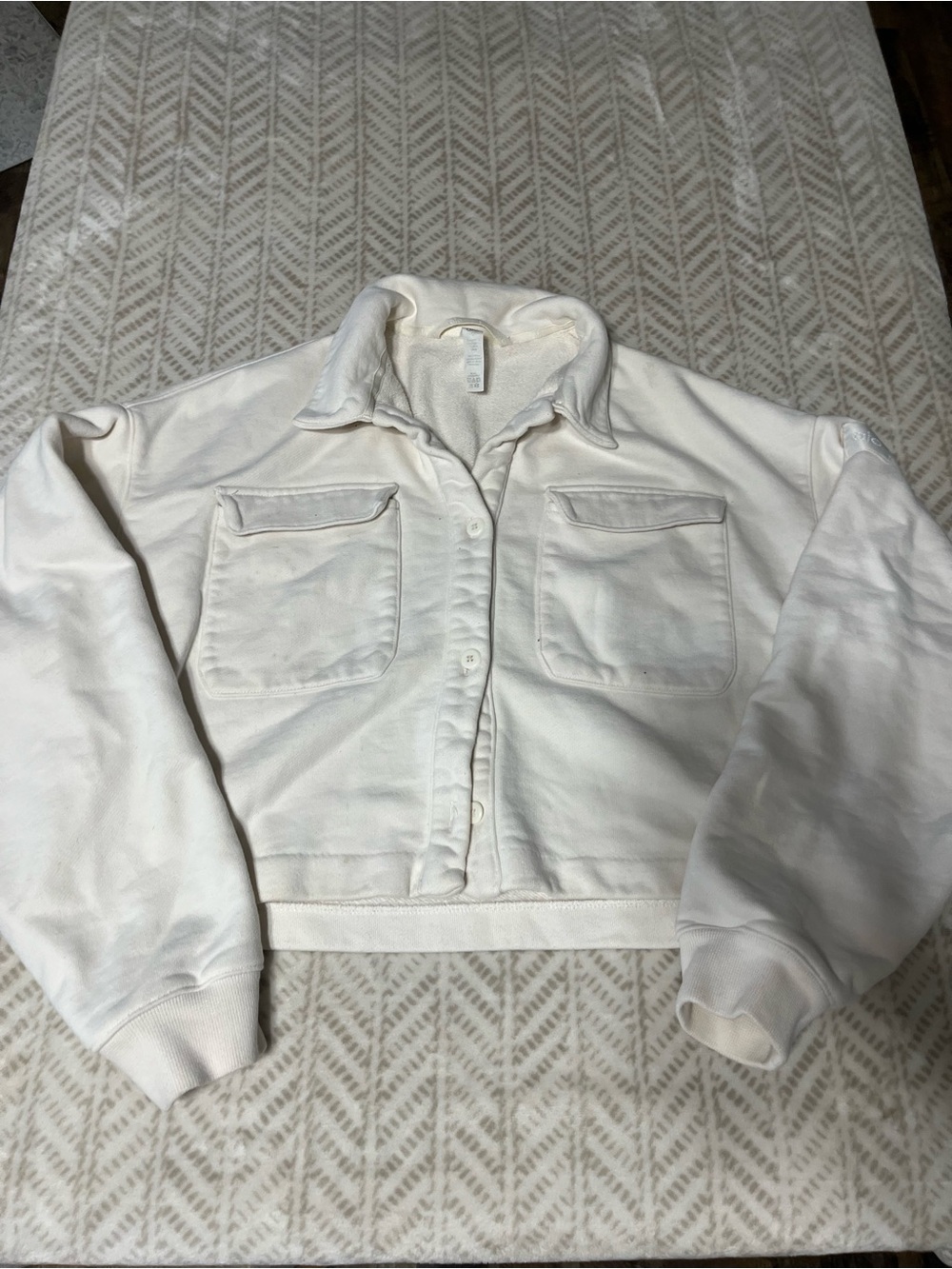Alo Yoga Cropped Button Pullover Jacket White Boxy Athleisure XS